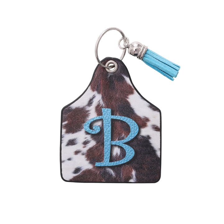 Llavero de cuero con estampado de vaca de granja del oeste vintage y letras impresas - B - image 4