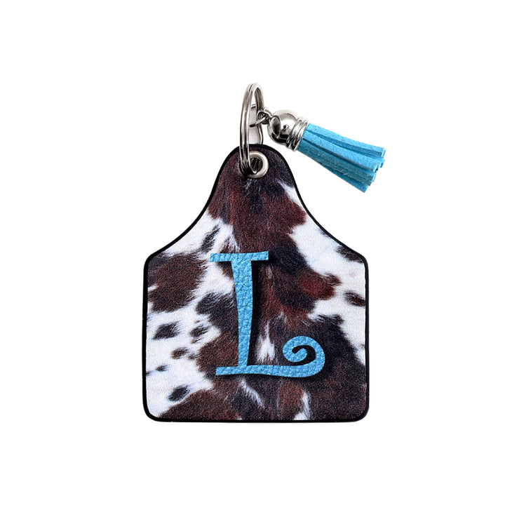 Llavero de cuero con estampado de vaca de granja del oeste vintage y letras impresas - Yo - image 12