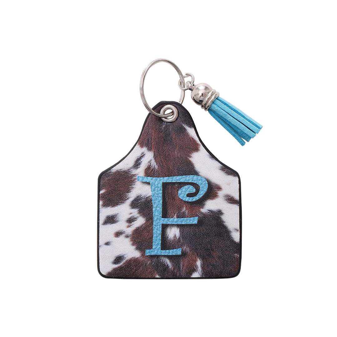 Llavero de cuero con estampado de vaca de granja del oeste vintage y letras impresas - F - image 8