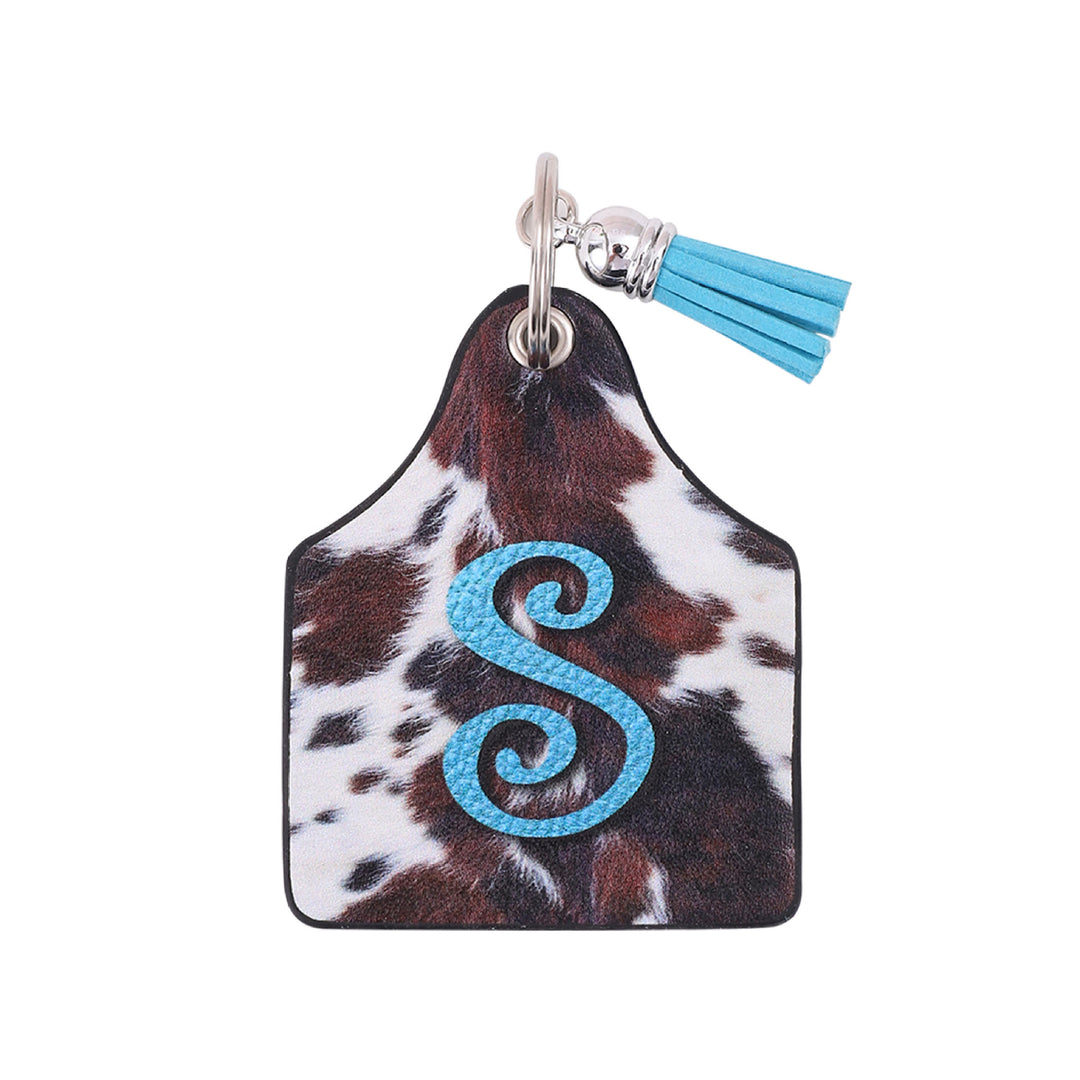Llavero de cuero con estampado de vaca de granja del oeste vintage y letras impresas - S - image 17