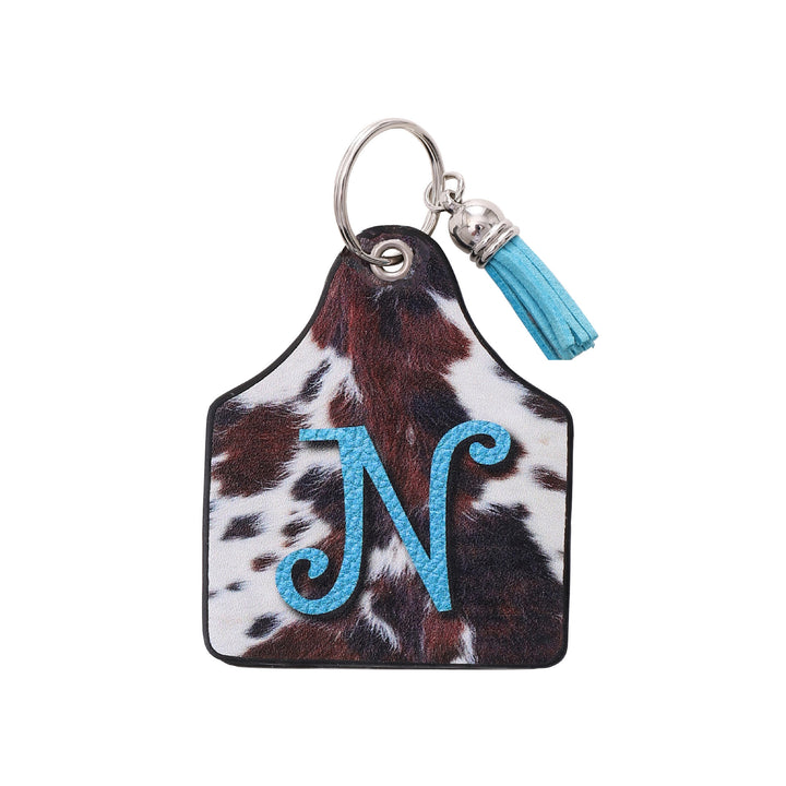 Llavero de cuero con estampado de vaca de granja del oeste vintage y letras impresas - norte - image 14