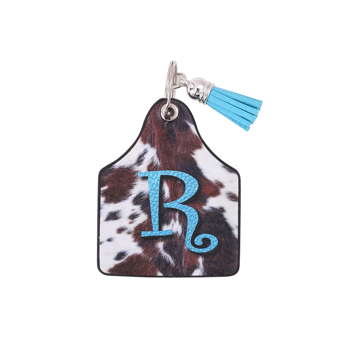 Llavero de cuero con estampado de vaca de granja del oeste vintage y letras impresas - R - image 16