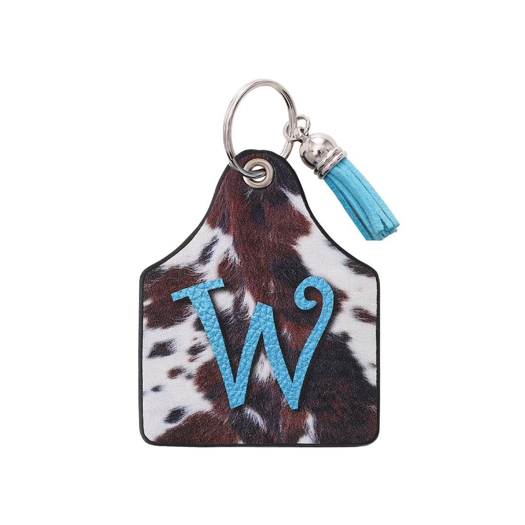 Llavero de cuero con estampado de vaca de granja del oeste vintage y letras impresas - O - image 20