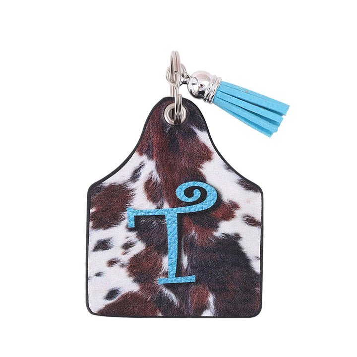 Llavero de cuero con estampado de vaca de granja del oeste vintage y letras impresas - T - image 18