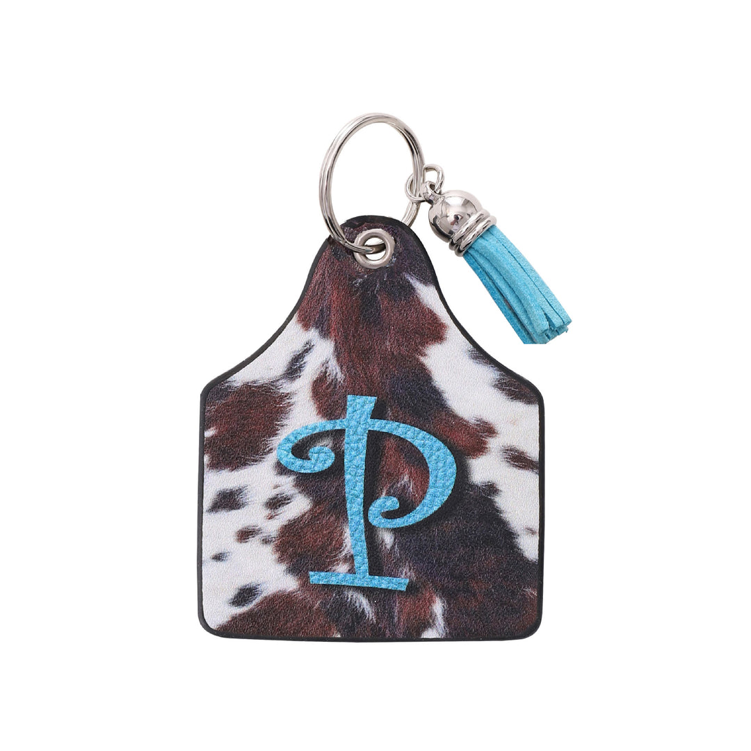 Llavero de cuero con estampado de vaca de granja del oeste vintage y letras impresas - PAG - image 15