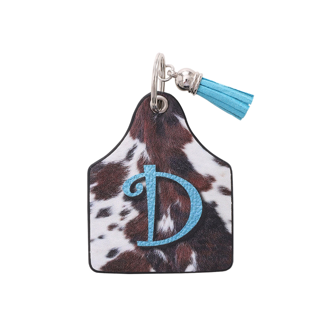 Llavero de cuero con estampado de vaca de granja del oeste vintage y letras impresas - D - image 6