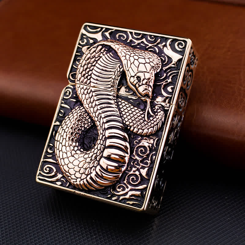 Encendedor de queroseno recargable Cobra de serpiente negro y dorado - Oro rosa - image 5
