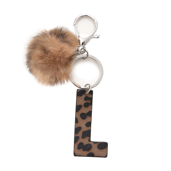 Llavero de cuero con letras y estampado de leopardo estilo occidental con bola de peluche - L - image 14