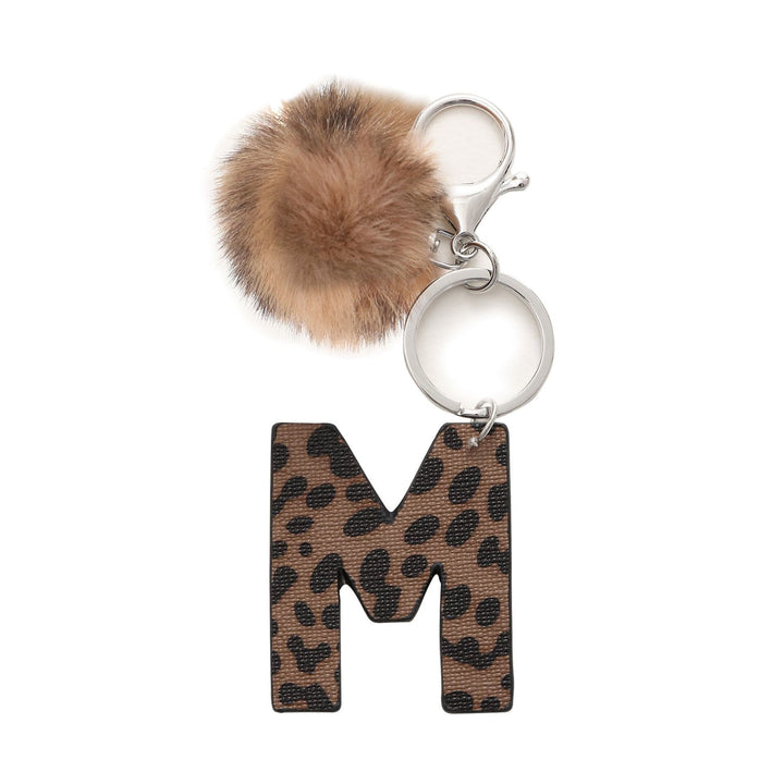 Llavero de cuero con letras y estampado de leopardo estilo occidental con bola de peluche - M - image 14