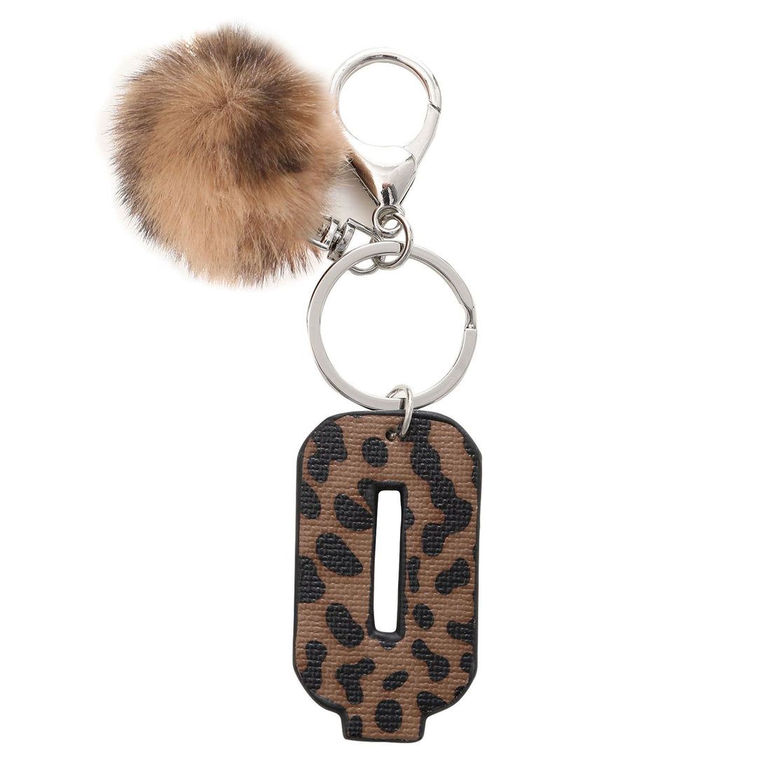 Llavero de cuero con letras y estampado de leopardo estilo occidental con bola de peluche - Q - image 18
