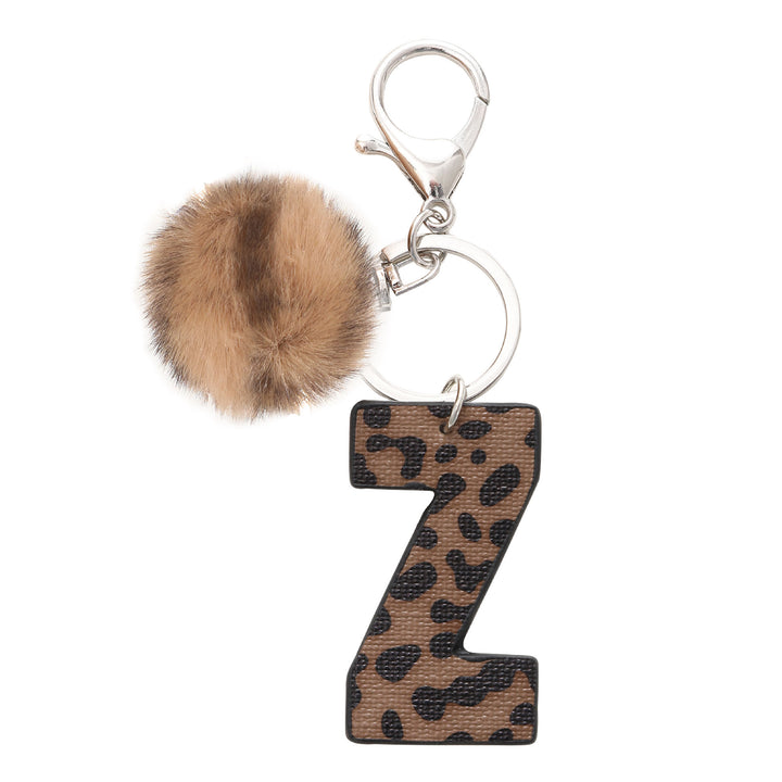 Llavero de cuero con letras y estampado de leopardo estilo occidental con bola de peluche - Z - image 28