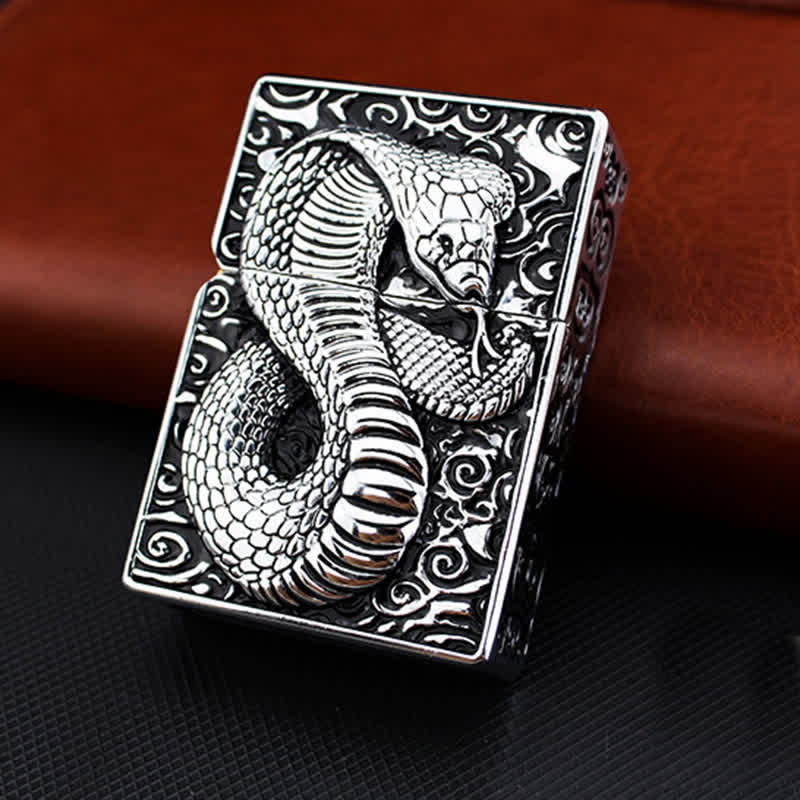 Encendedor de queroseno recargable Cobra de serpiente negro y dorado - Plata - image 6
