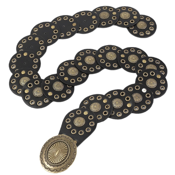 Cinturón de cuero negro redondo con empalme personalizado estilo retro occidental para mujer - image 4
