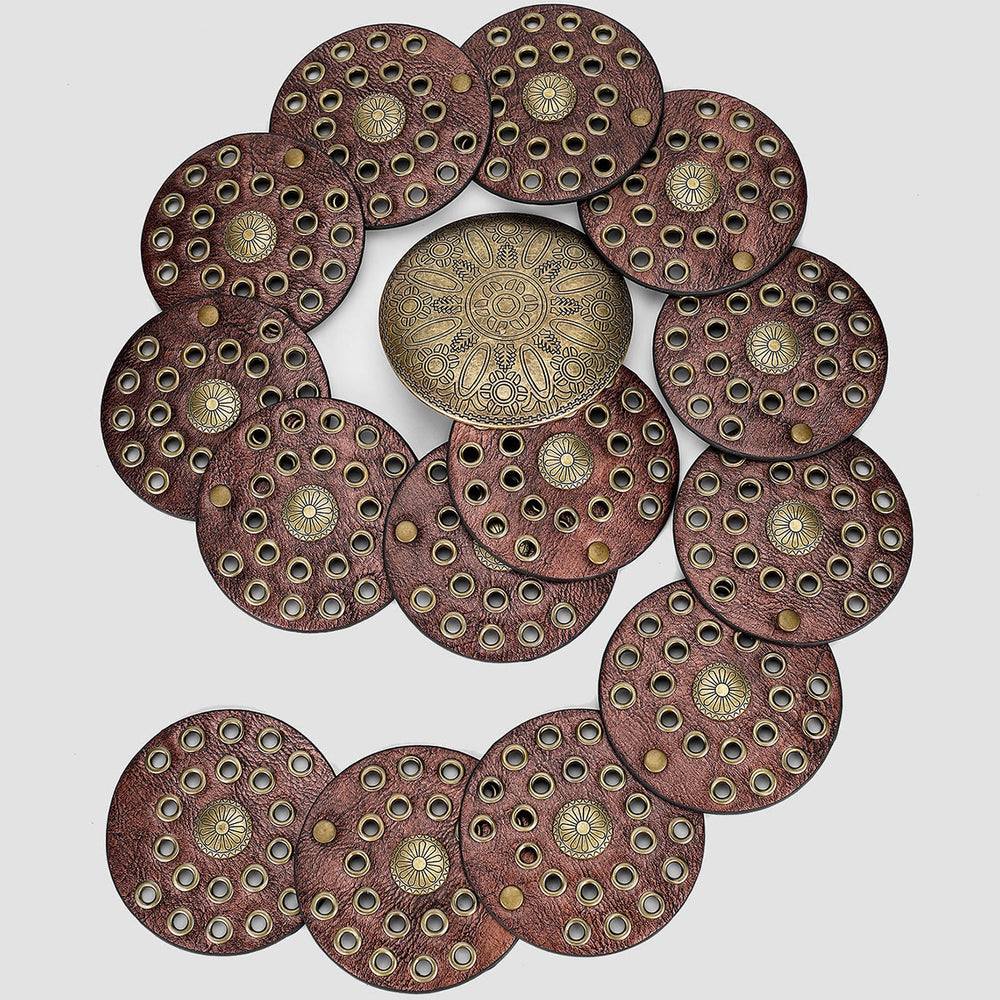 Cinturón de cuero para mujer con diseño circular hueco exagerado de estilo retro occidental - Marrón - image 2
