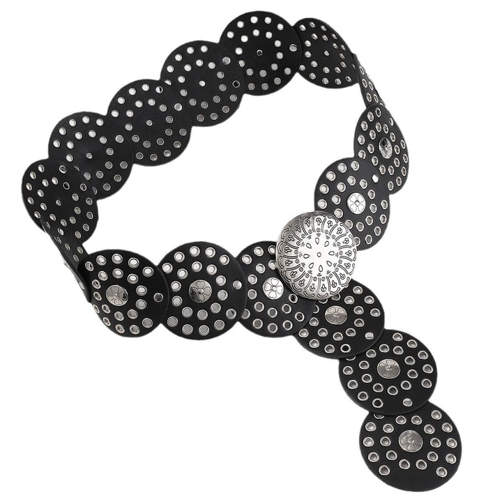 Cinturón de cuero para mujer con disco hueco de plata estilo occidental - image 4
