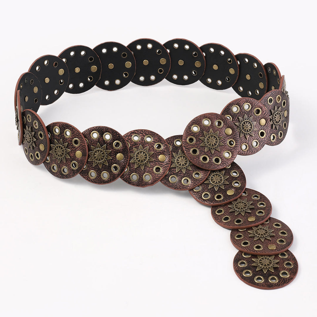 Cinturón de cuero circular hueco estilo retro urbano color café para mujer - image 3