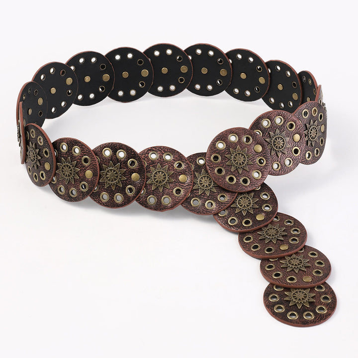 Cinturón de cuero circular hueco estilo retro urbano color café para mujer - image 3