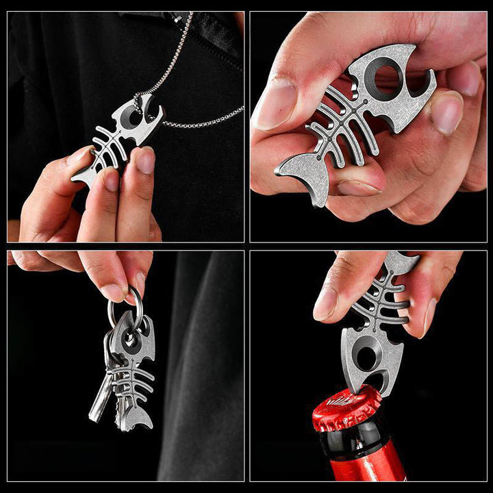 Llavero abrebotellas con forma de espina de pescado de aleación de titanio EDC-Tool - image 4