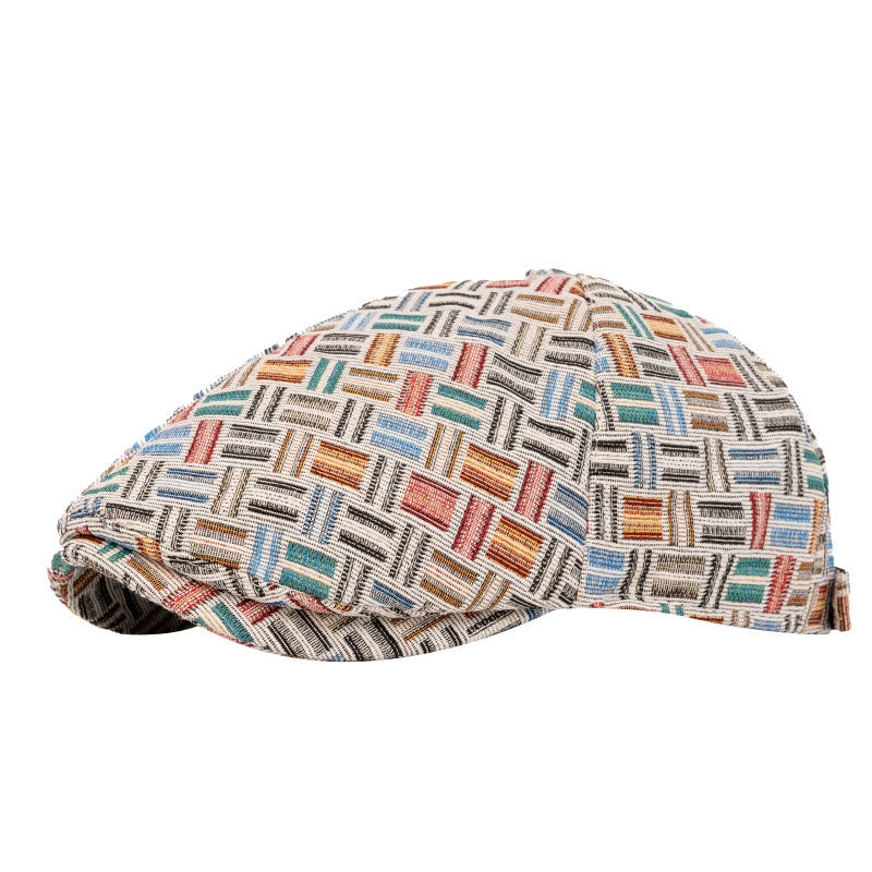 Boina artística de cuadros jacquard de colores retro - Seis piezas - Azul claro - Ajustable (22 1/2"-24") - image 1