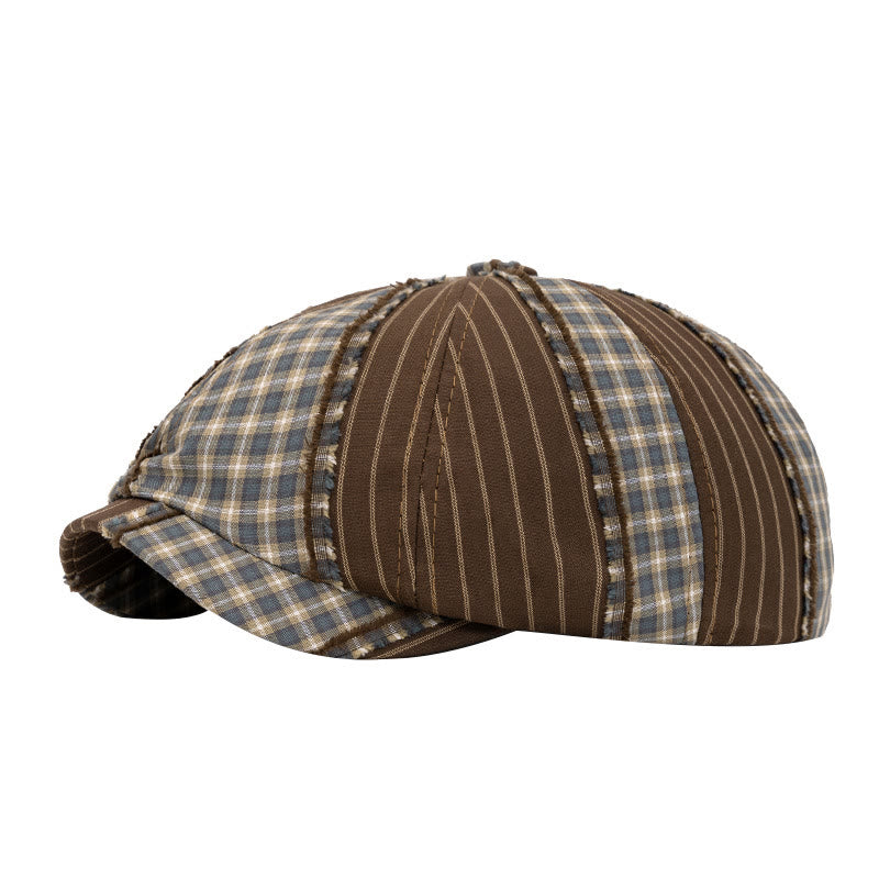 Boina retro de moda con bloques de color, adecuada para primavera y verano. - Café - Ajustable (22 1/2"-24") - image 1