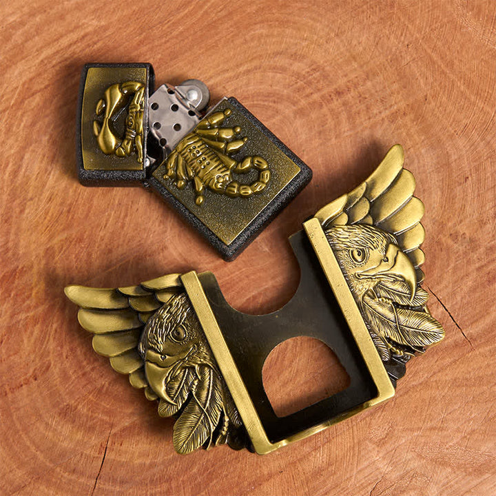 Cinturón de cuero con águila y escoba de bronce para hombre, hecho a mano, con encendedor oculto - image 5