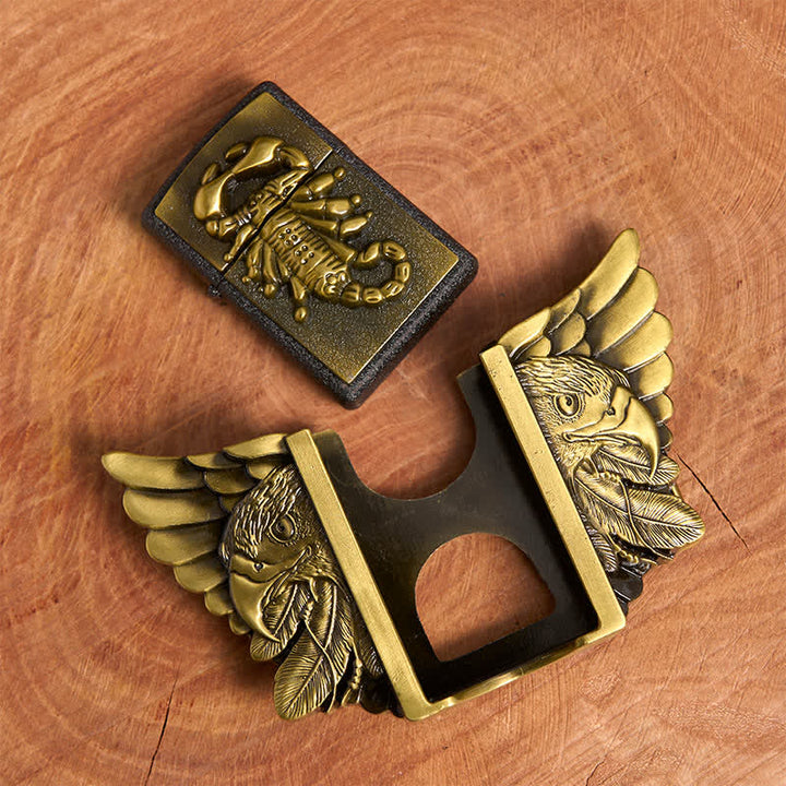 Cinturón de cuero con águila y escoba de bronce para hombre, hecho a mano, con encendedor oculto - image 6