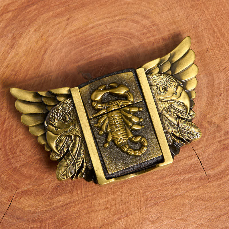 Cinturón de cuero con águila y escoba de bronce para hombre, hecho a mano, con encendedor oculto - image 4