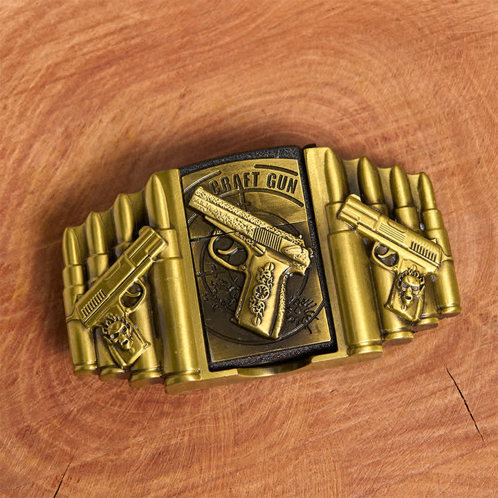 Cinturón de cuero con diseño de pistola y bala de bronce para hombre, con encendedor oculto, hecho a mano - image 4
