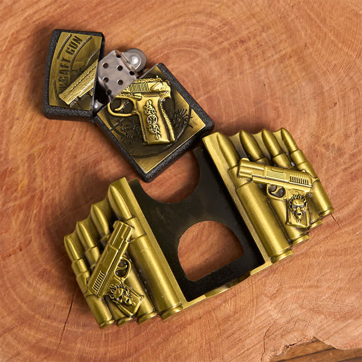 Cinturón de cuero con diseño de pistola y bala de bronce para hombre, con encendedor oculto, hecho a mano - image 6