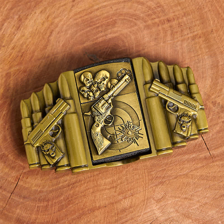 Cinturón de cuero con diseño de calavera y pistola de bronce para hombre, con encendedor oculto, hecho a mano - image 4