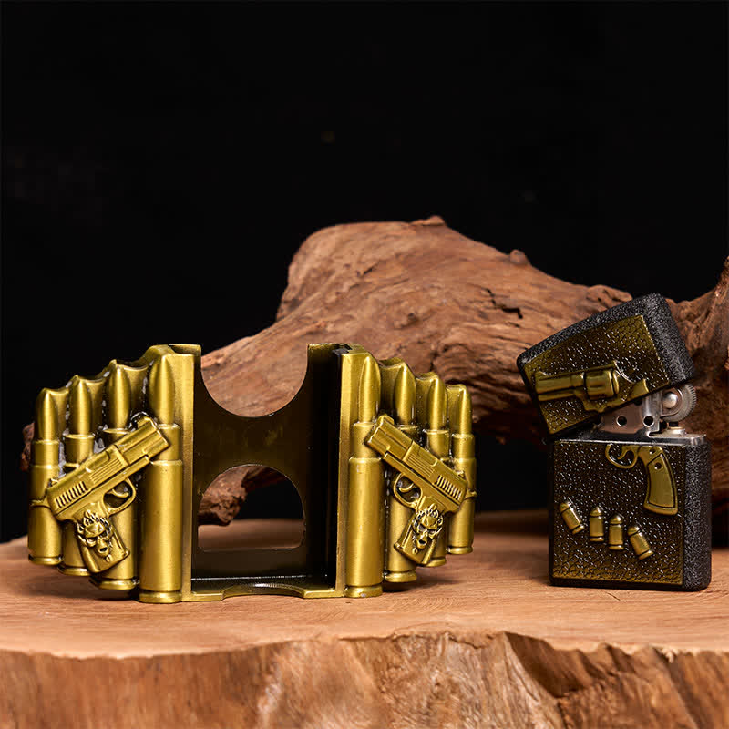 Cinturón de cuero con diseño de pistola cargada de bronce, hecho a mano, para hombre, con encendedor oculto - image 2