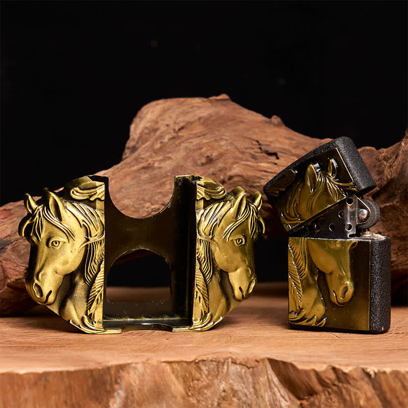 Cinturón de cuero de tres caballos de bronce para hombre con encendedor oculto - image 2