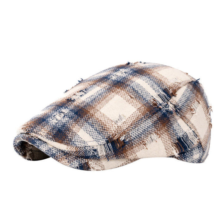 Boina a cuadros vintage con borde roto para otoño e invierno - Beige - Ajustable (22"-24") - image 1