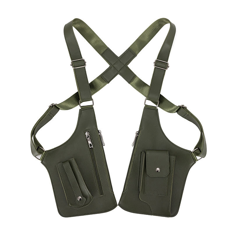 Bolso bandolera de cuero multibolsillos de alta capacidad para exteriores - Verde militar - image 1