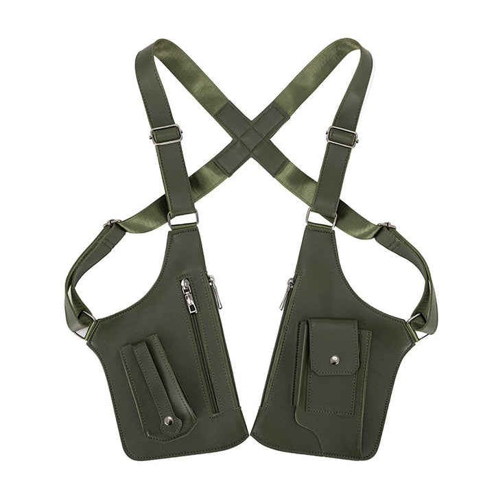 Bolso bandolera de cuero multibolsillos de alta capacidad para exteriores - Verde militar - image 1