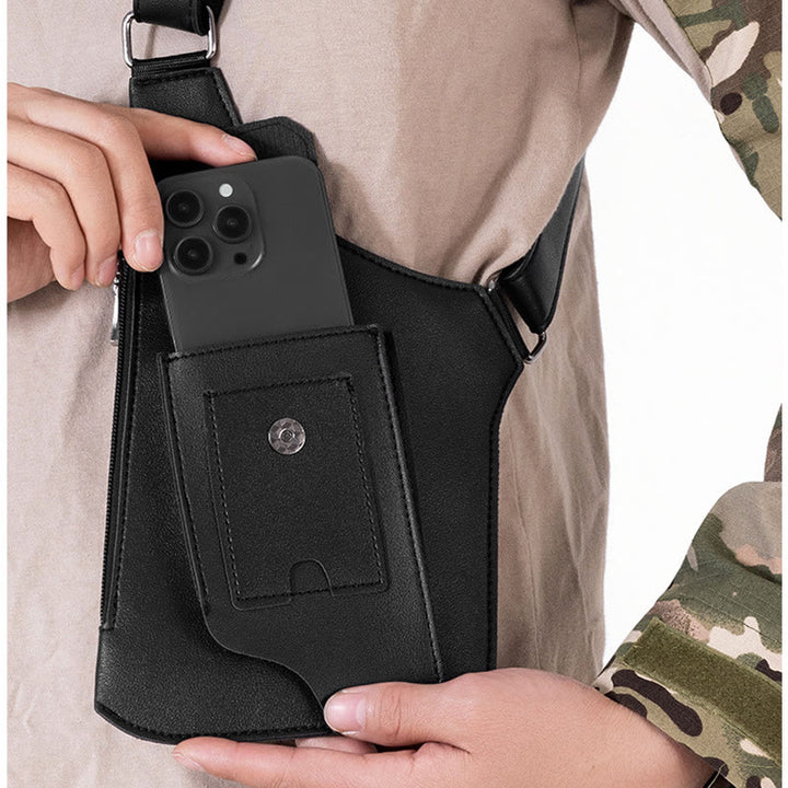 Bolso bandolera de cuero multibolsillos de alta capacidad para exteriores - image 4
