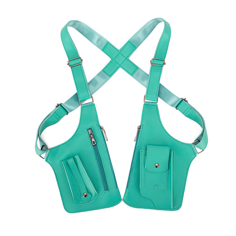 Bolso bandolera de cuero multibolsillos de alta capacidad para exteriores - Verde - image 11