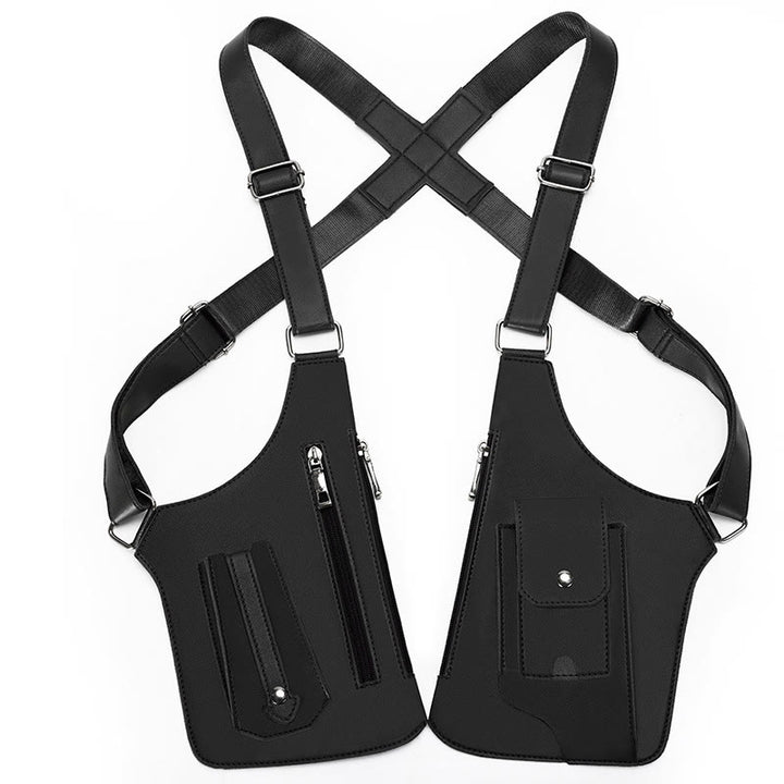 Bolso bandolera de cuero multibolsillos de alta capacidad para exteriores - Negro - image 8