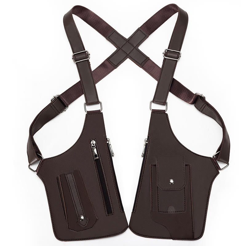 Bolso bandolera de cuero multibolsillos de alta capacidad para exteriores - Marrón - image 9