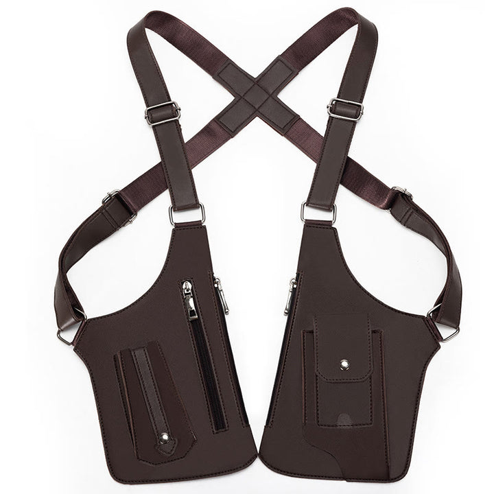 Bolso bandolera de cuero multibolsillos de alta capacidad para exteriores - Marrón - image 9