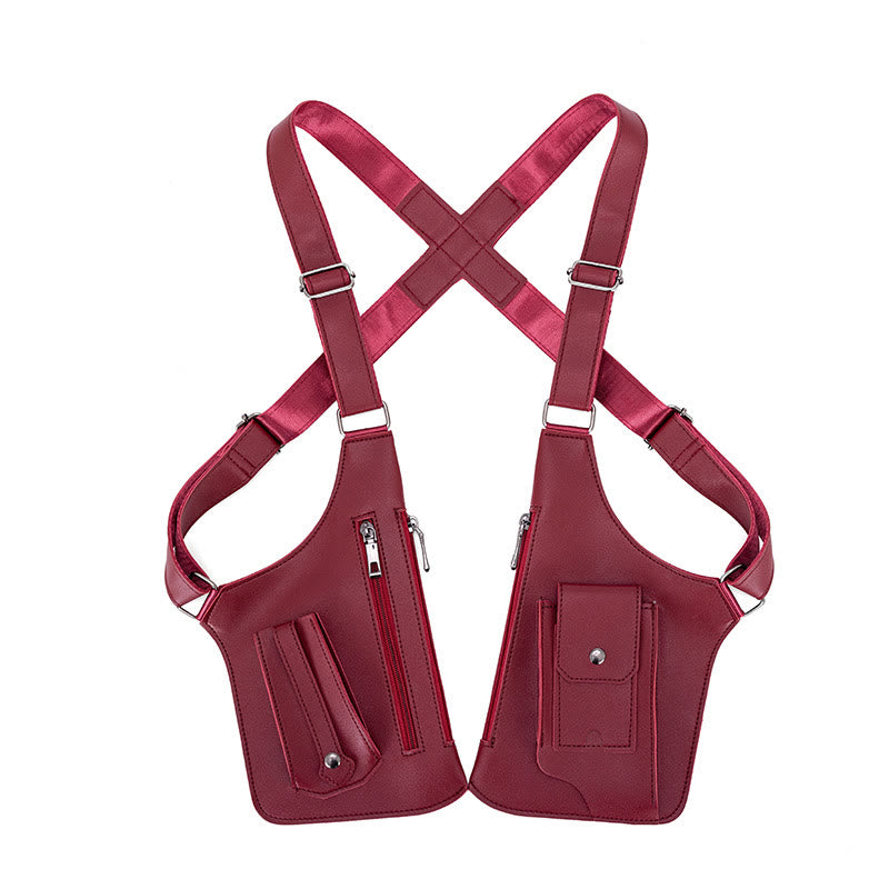 Bolso bandolera de cuero multibolsillos de alta capacidad para exteriores - Vino - image 10
