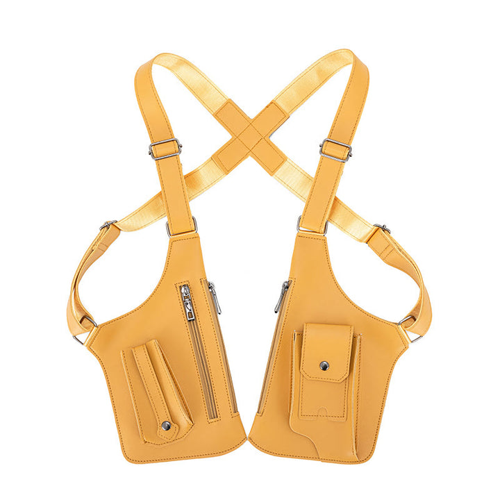 Bolso bandolera de cuero multibolsillos de alta capacidad para exteriores - Amarillo - image 12