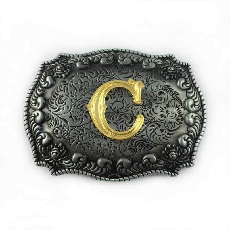 Cinturón de cuero con hebilla de letra inicial del alfabeto para hombre - C - Sin cinturón - image 6