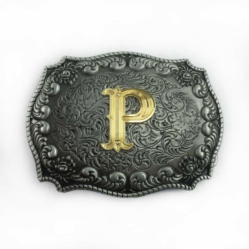 Cinturón de cuero con hebilla de letra inicial del alfabeto para hombre - P - Sin cinturón - image 19