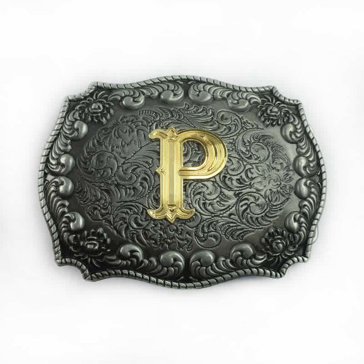 Cinturón de cuero con hebilla de letra inicial del alfabeto para hombre - P - Sin cinturón - image 19