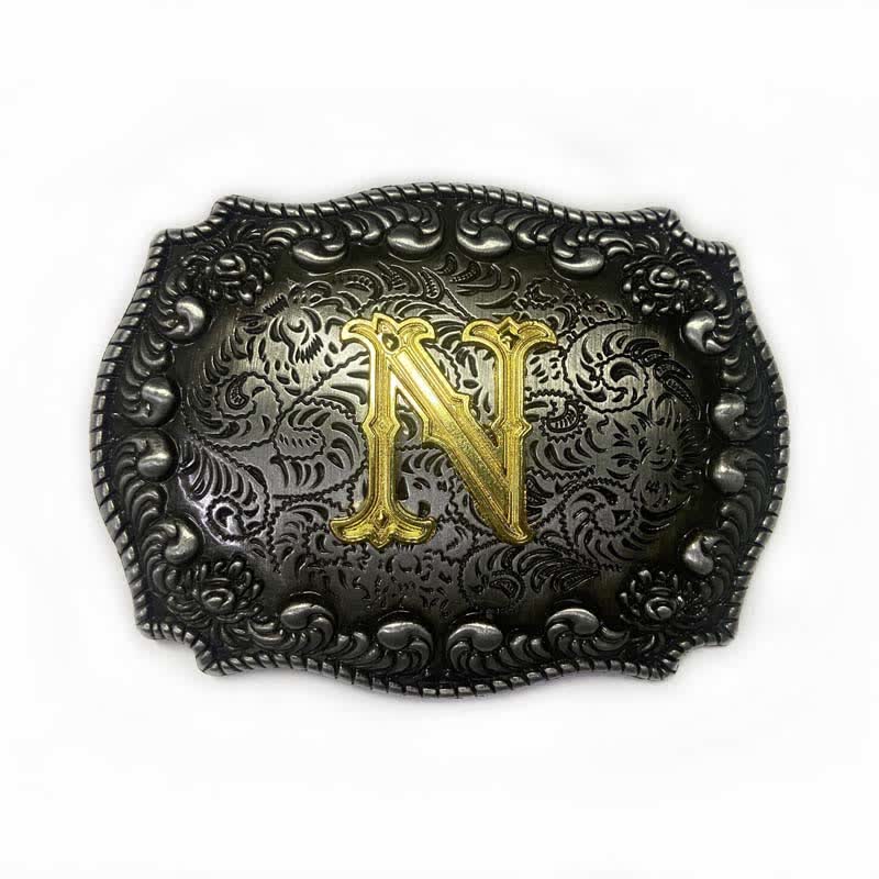 Cinturón de cuero con hebilla de letra inicial del alfabeto para hombre - N - Sin cinturón - image 17