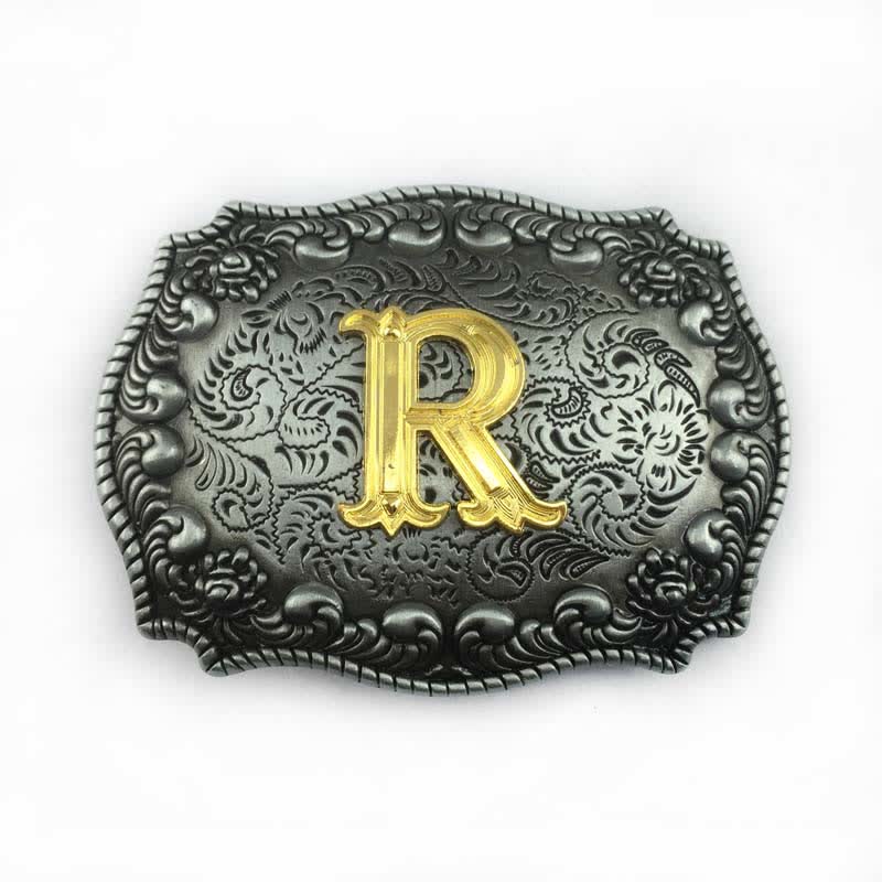 Cinturón de cuero con hebilla de letra inicial del alfabeto para hombre - R - Sin cinturón - image 21