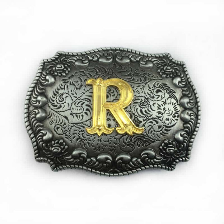 Cinturón de cuero con hebilla de letra inicial del alfabeto para hombre - R - Sin cinturón - image 21
