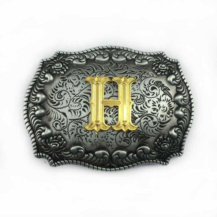 Cinturón de cuero con hebilla de letra inicial del alfabeto para hombre - H - Sin cinturón - image 11