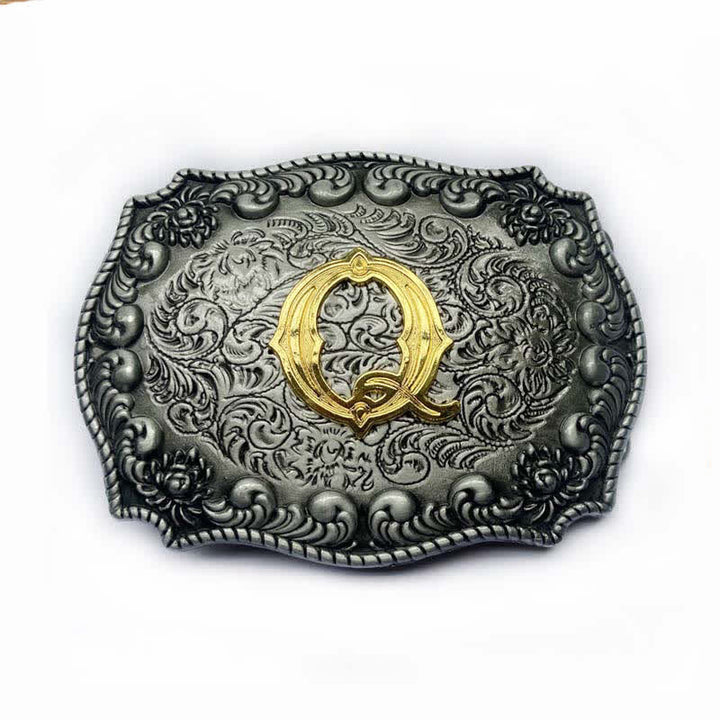 Cinturón de cuero con hebilla de letra inicial del alfabeto para hombre - Q - Sin cinturón - image 20